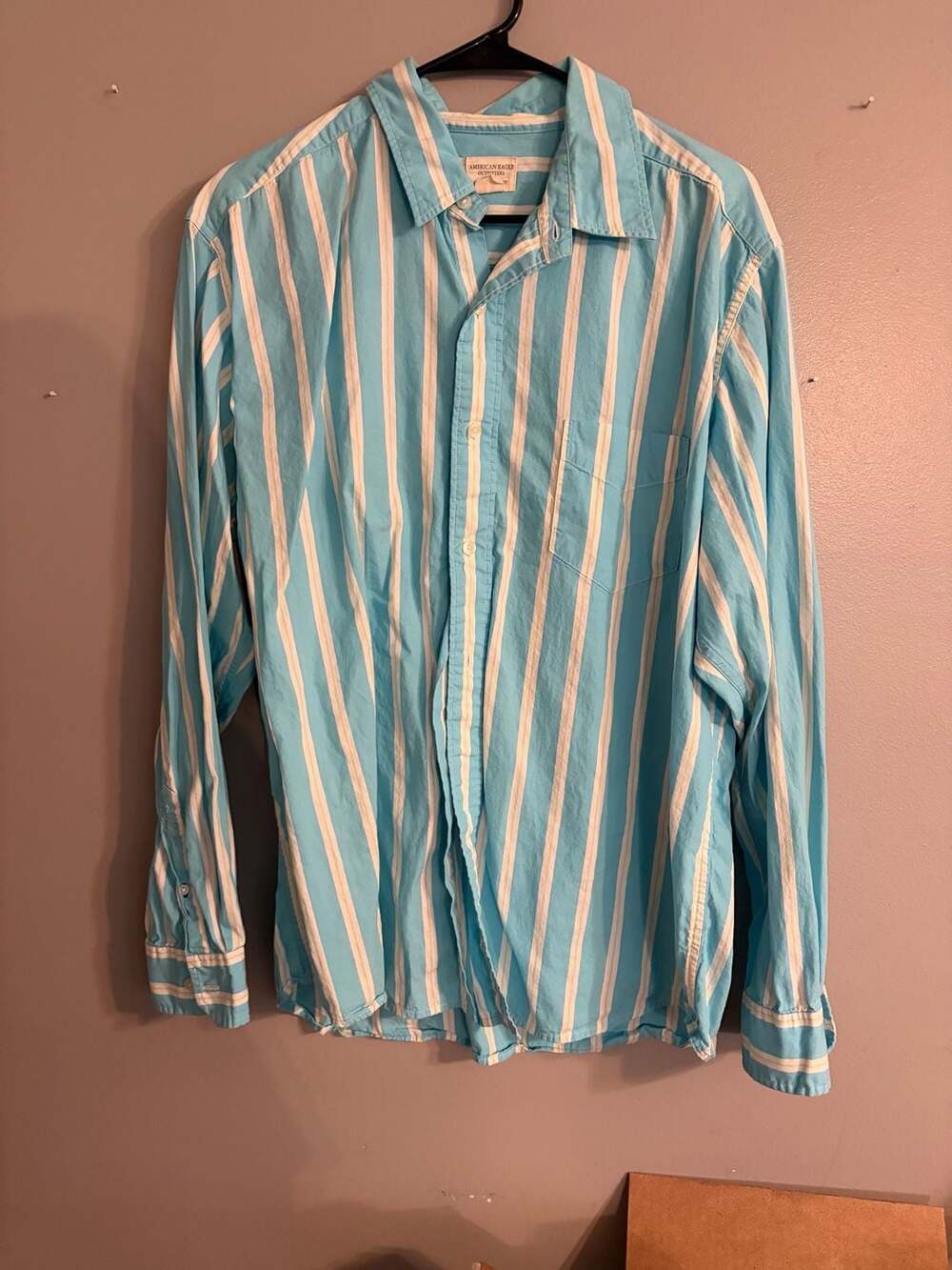 American Eagle Outfitters Striped Long Sleeve Button Down Shirt Size XL/TG Blue